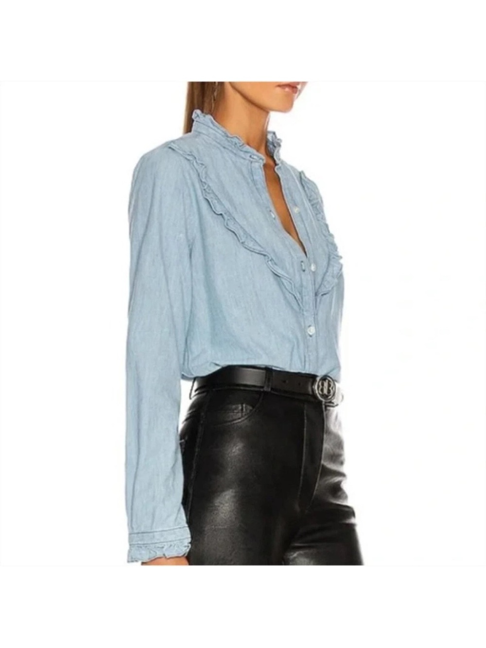 Nili Lotan Marcela Western Chambray Long Sleeve Button Up Top Size XS - Picture 11 of 12